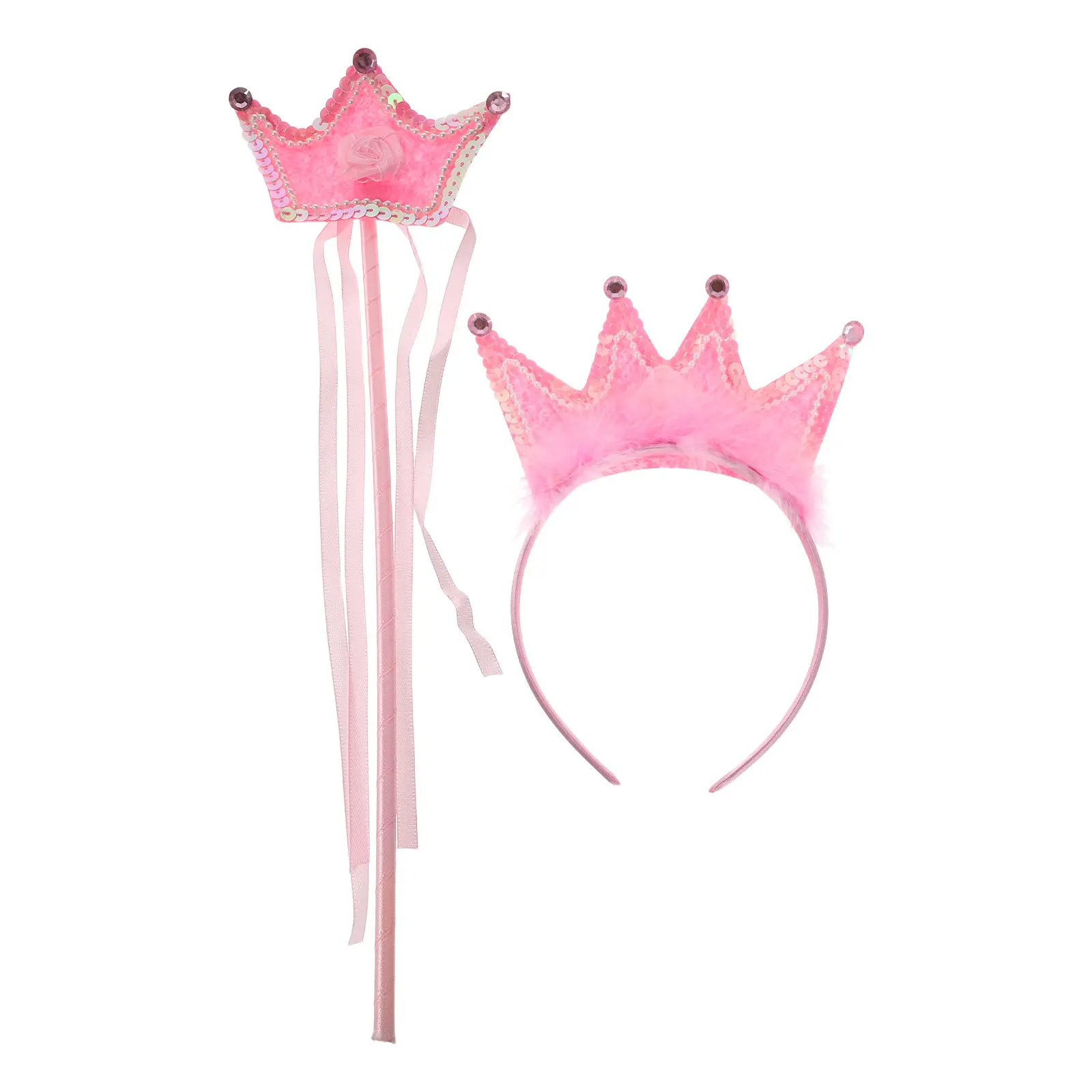 Princess Crown Headband and Wand Set with Glitter – Birthday Party Costume Accessory for Girls