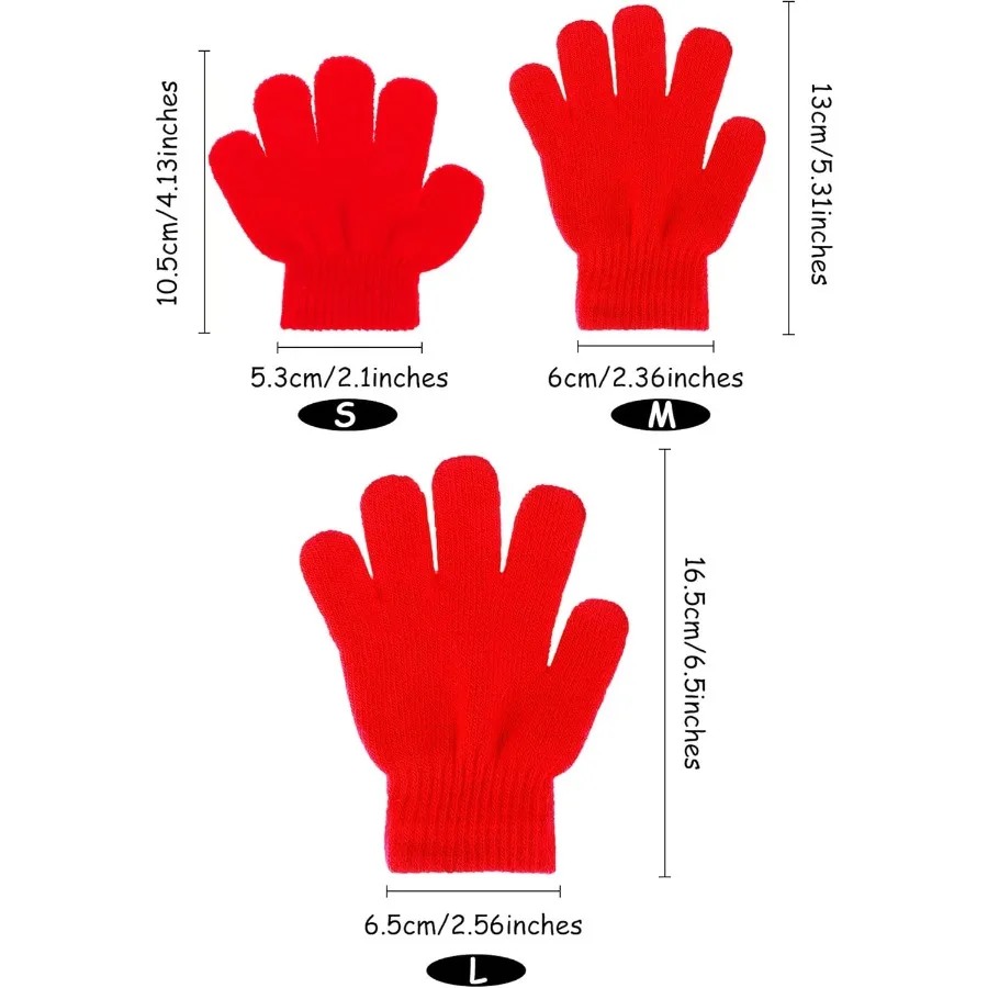 EBOOT 3 أزواج من القفازات الشتوية المحبوكة القابلة للتمدد كاملة الأصابع للأطفال الصغار من سن 1 إلى 11 سنة - مثالية للعب في الهواء الطلق