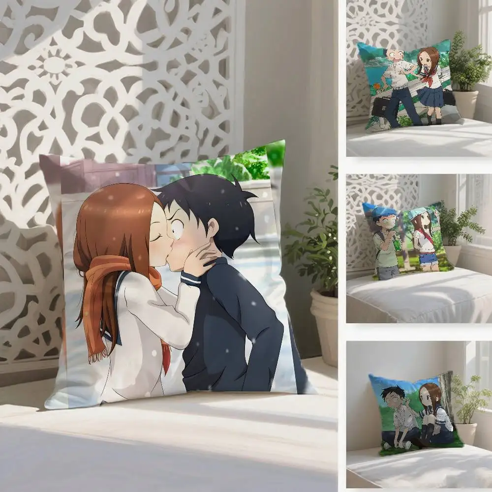 Funda de almohada antipolvo Kwaii Anime T-Teasing Master Takagi-san, funda de cojín de sofá de felpa corta sedosa con cremallera Invisible