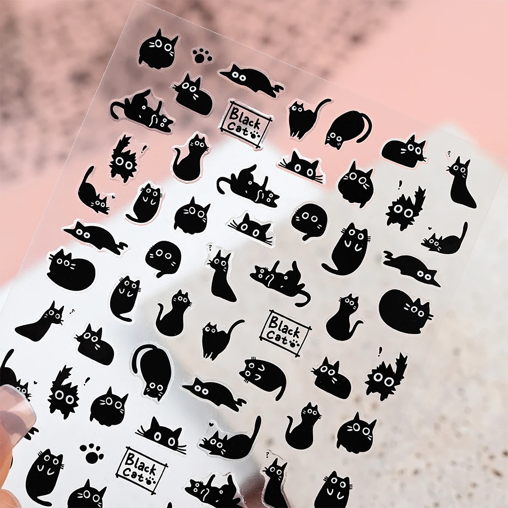 2 pezzi 3D adesivi per unghie gatto nero simpatico cartone animato animale artigli di gatto stelle gatto nero nail art decalcomanie cursori manicure decori accessor