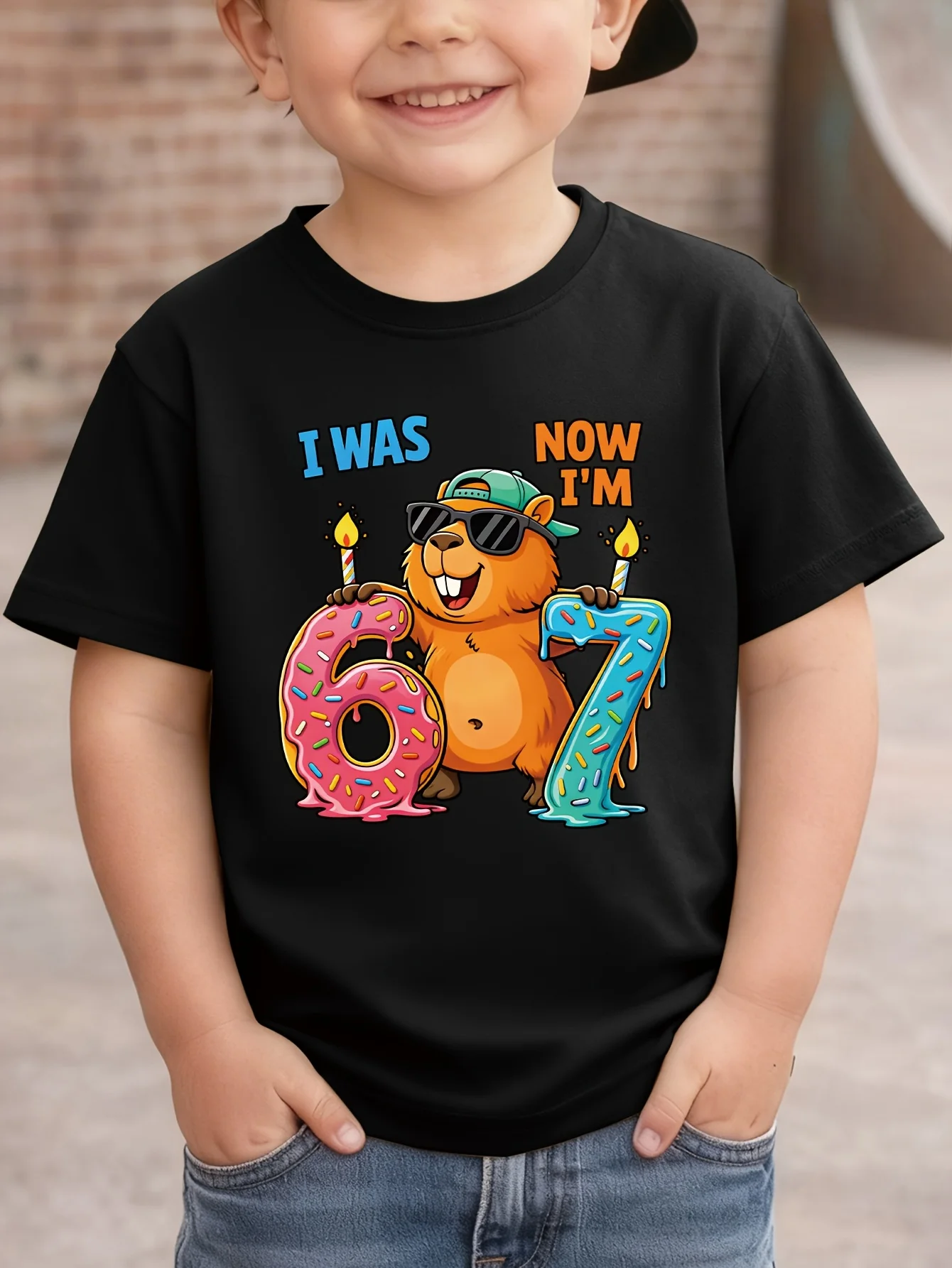 Birthday Beaver Kids Tee I Was 6 Now I Am 7 Print Boys Girls Family Matching Cotton Summer Short Sleeve Basic Children Tshirt