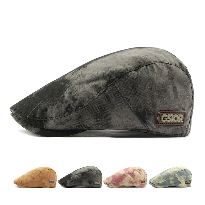 

Mistdawn Adjustable Peaked Cap Newsboy Hat Tie Dye Cotton Baseball Cap British Style Sun Protection Unisex Autumn Duckbill Cap