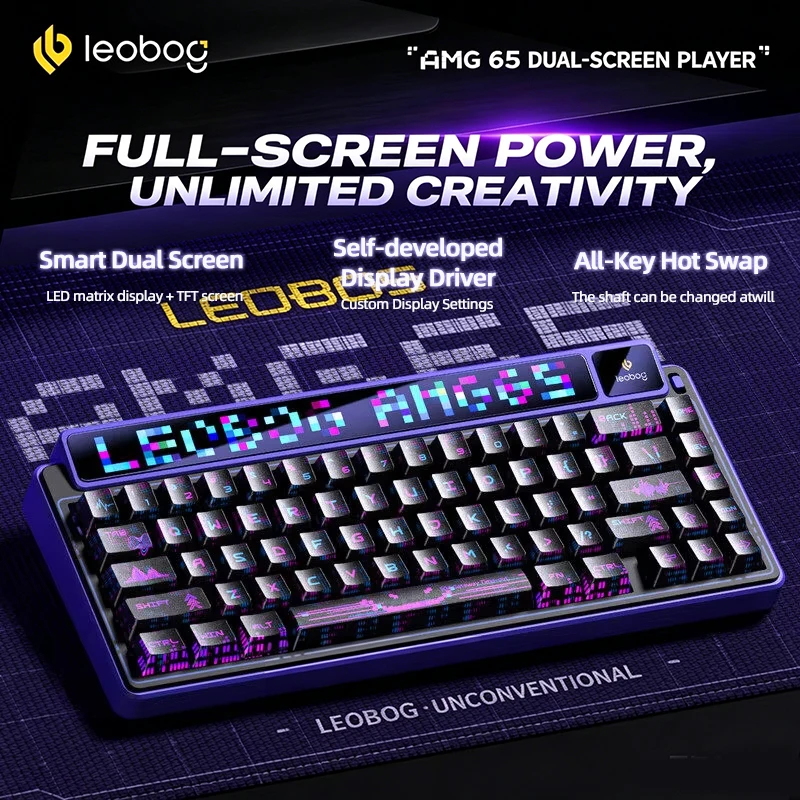 

Механическая клавиатура LEOBOG AMG65, беспроводная, Bluetooth, три режима подключения, настраиваемая, с высоким эстетическим качеством, киберспортивного уровня, с умным экраном