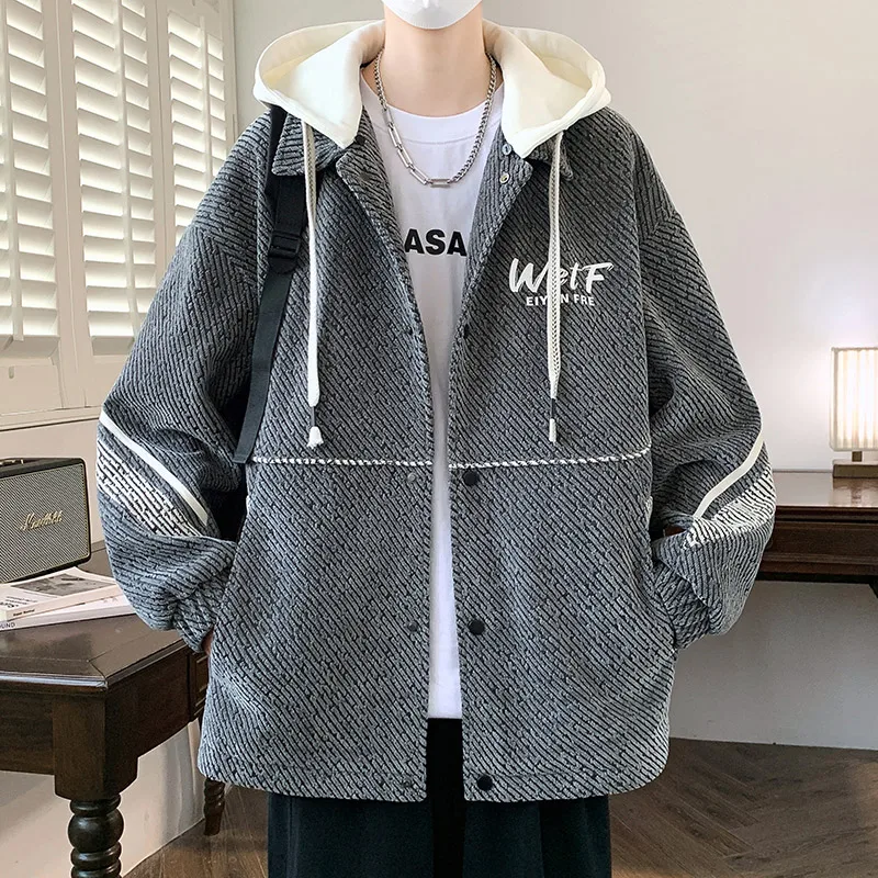 

Повседневная куртка с капюшоном для подростков, весна-осень, новая модель, со съемными элементами, модный бренд, свободный крой, длинный рукав, полиэстер