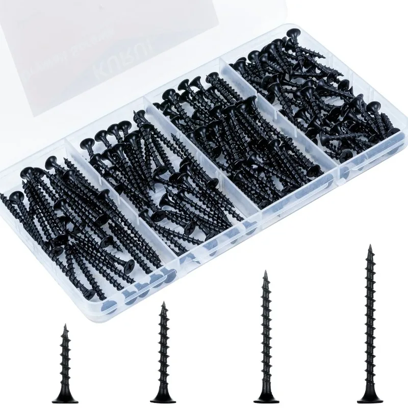 165Pcs Phillips Coarse Drywall Screws Assortment Kit Black Wood Screws for Sheetrock Picture Hanging Kit Frame Painting Art