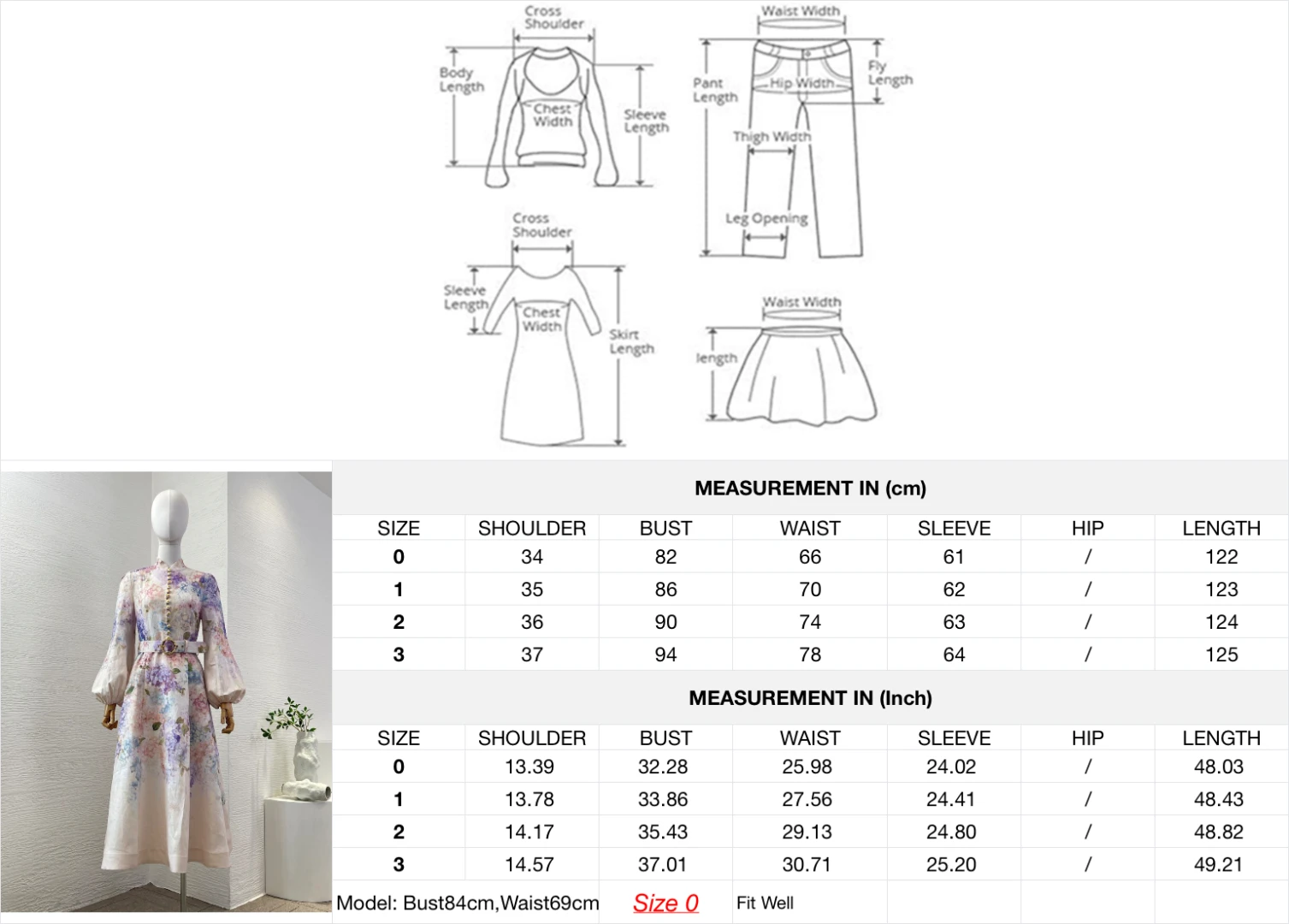 Nouveau Printemps multicolore imprimé fleuri à manches longues col montant robe mi-longue pour les femmes