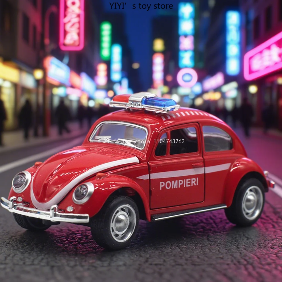 

1:32 Beetle fire engine police car alloy model, rebound car model, high-end decorative items, car children's toys 25