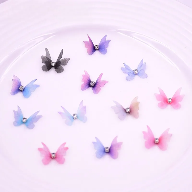 20-60PCS Mini Chiffon Tulle Butterfly Wings Girl Nail Arts Crafts Decorative Accessories DIY Earring Hairpin Ornament Material