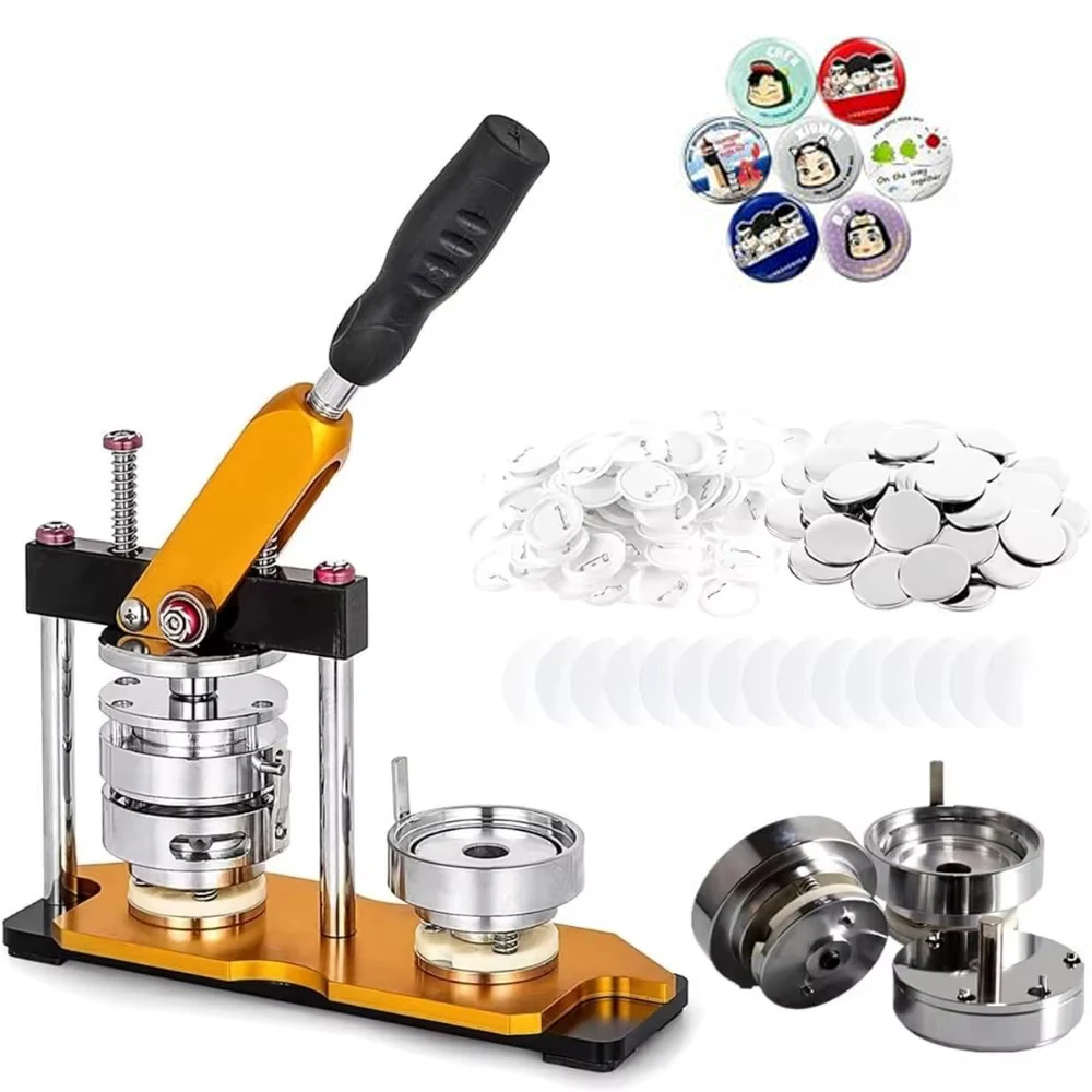 

Button Maker Machine Fridge Magnet Button Badge Punch Press Kit with Graphic Punch Die Cutter and 100pcs Components for DIY