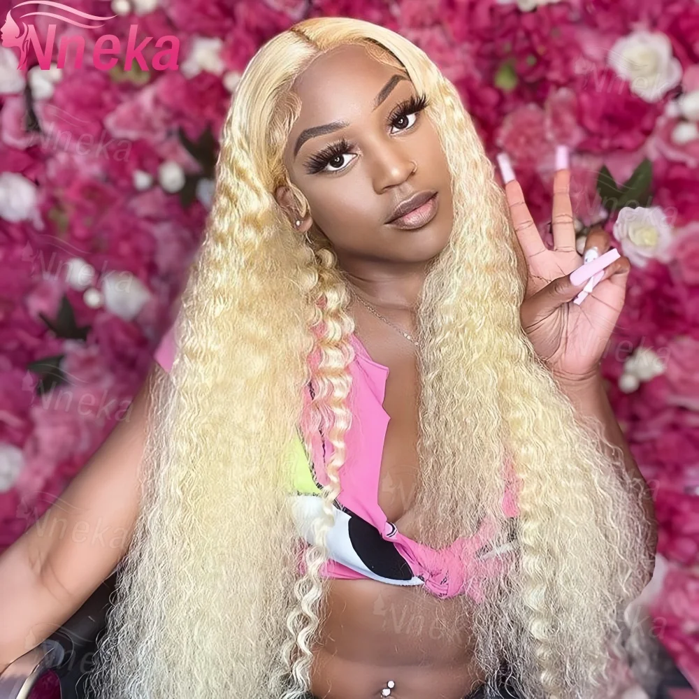 

200% Deep Wave 613 Blonde hd Lace Frontal Wig 13x4 13x6 Water Wave Lace Front Wig Blonde Цветные вьющиеся человеческие волосы Парики для женщин