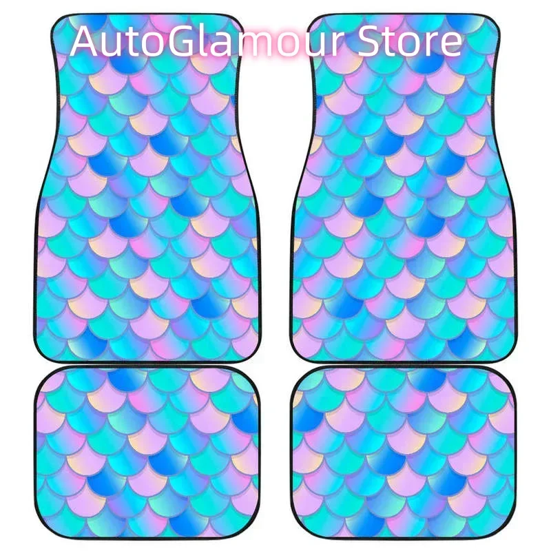 

Pink Teal Mermaid Scales Pattern Print Front and Back Car Floor Mats Heavy Carpet Front and Rear Full Set 4PCs Pack