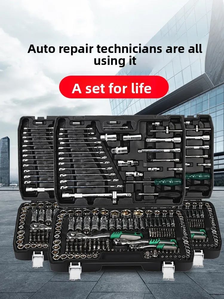 Hard Case Auto Repair Toolbox Kit: Ratchet Wrench & Socket Combination Set for Car Maintenance
