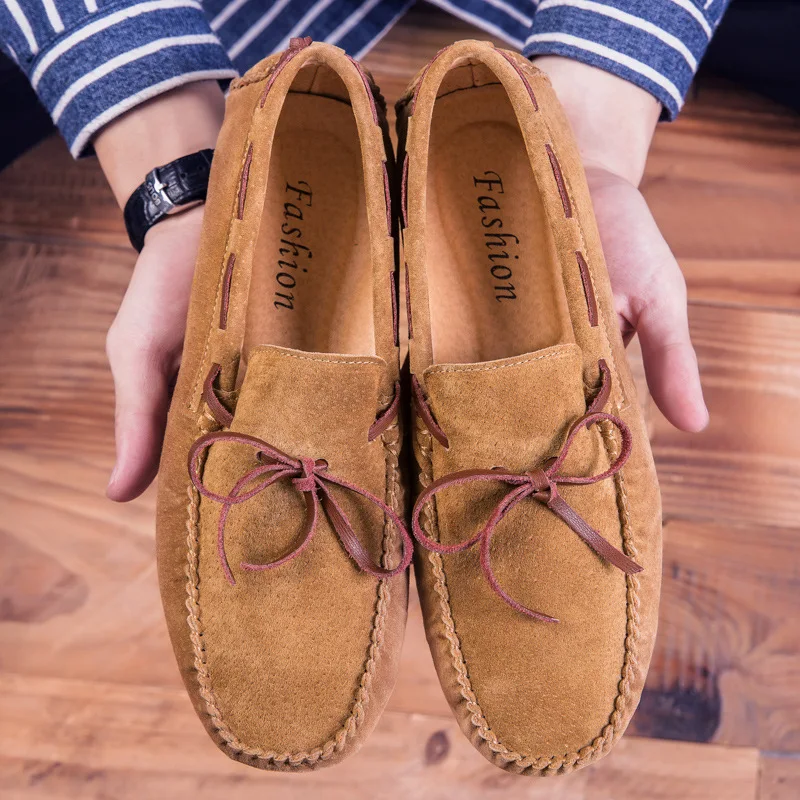 Designer Suede Leather Men Boat Shoes Comfortable Soft Mens Loafers Moccasins Italian Fashion Driving Shoes Big Size 38-47