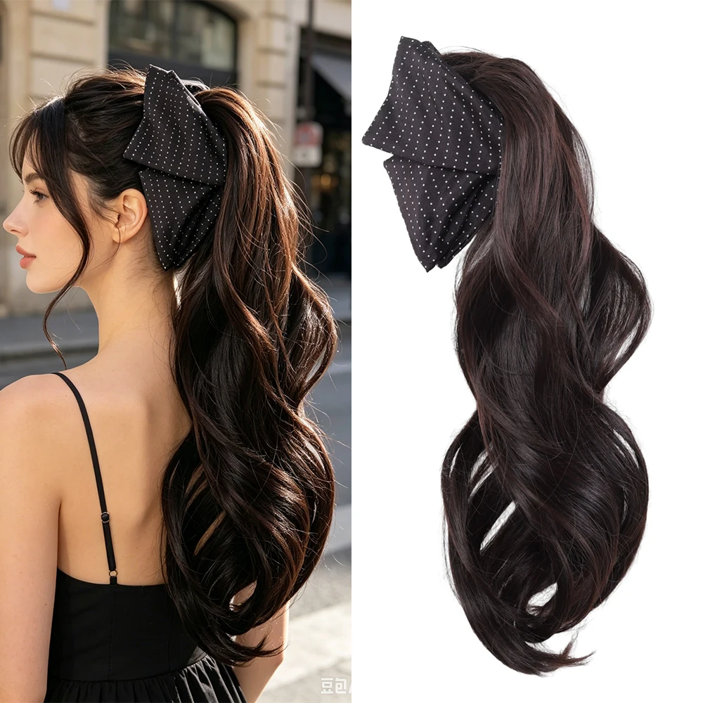 Synthetic Bow Claw Clip Ponytail Hairpiece Fake Hair Extension Daily Party Fashion Hair Accessory for Women Girls