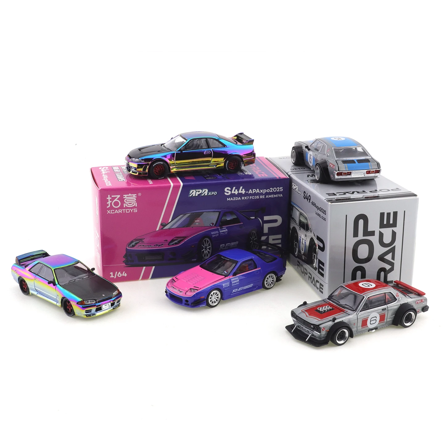 

Xcartoys 1/64 S42-APAxpo2025 SKYLINE GT-R R33 S49-APAxpo2025 LAUREL C130 Детские игрушки Моторный автомобиль Литая под давлением металлическая модель