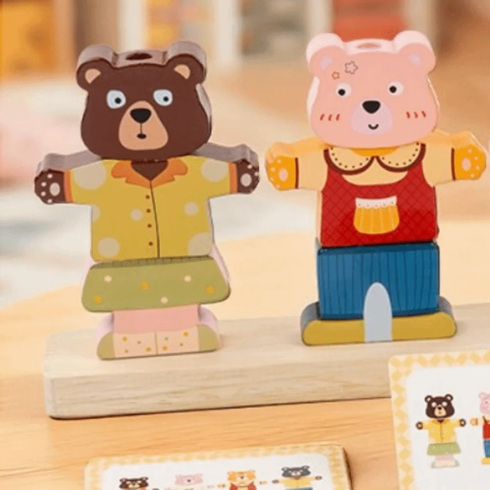 Creatief kleursorteerspeelgoed voor kinderen Kleurrijk interactief houten stapelblok Beervormig aankleedblok