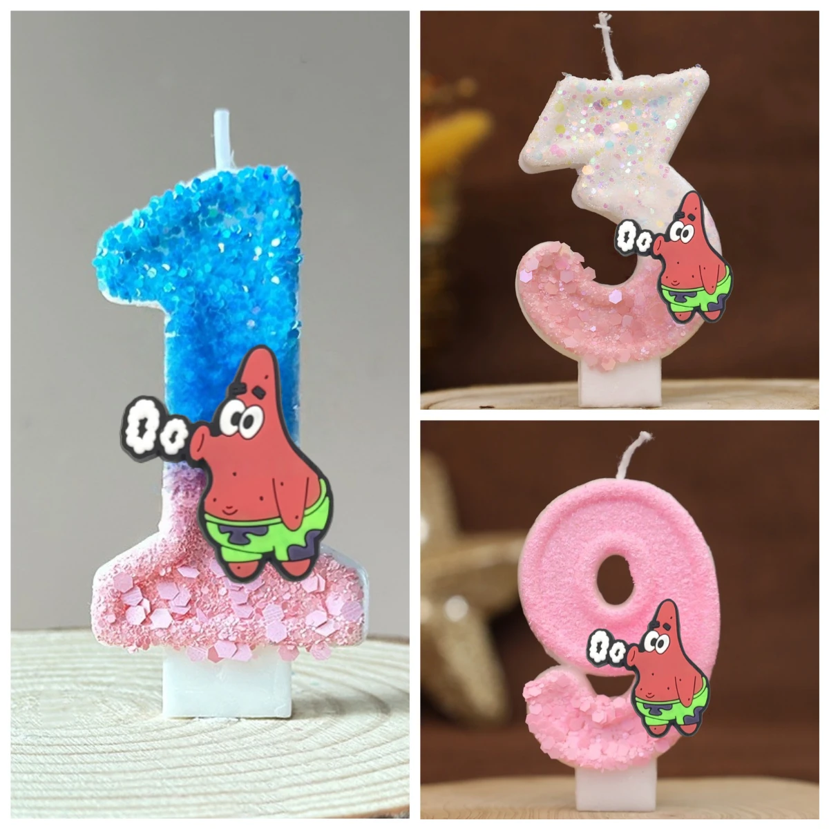 Cute Cartoon Anime Spongebob Candle Number 0-9 Kids Birthday Cake Decoration Supplies Party Accessories Supplies