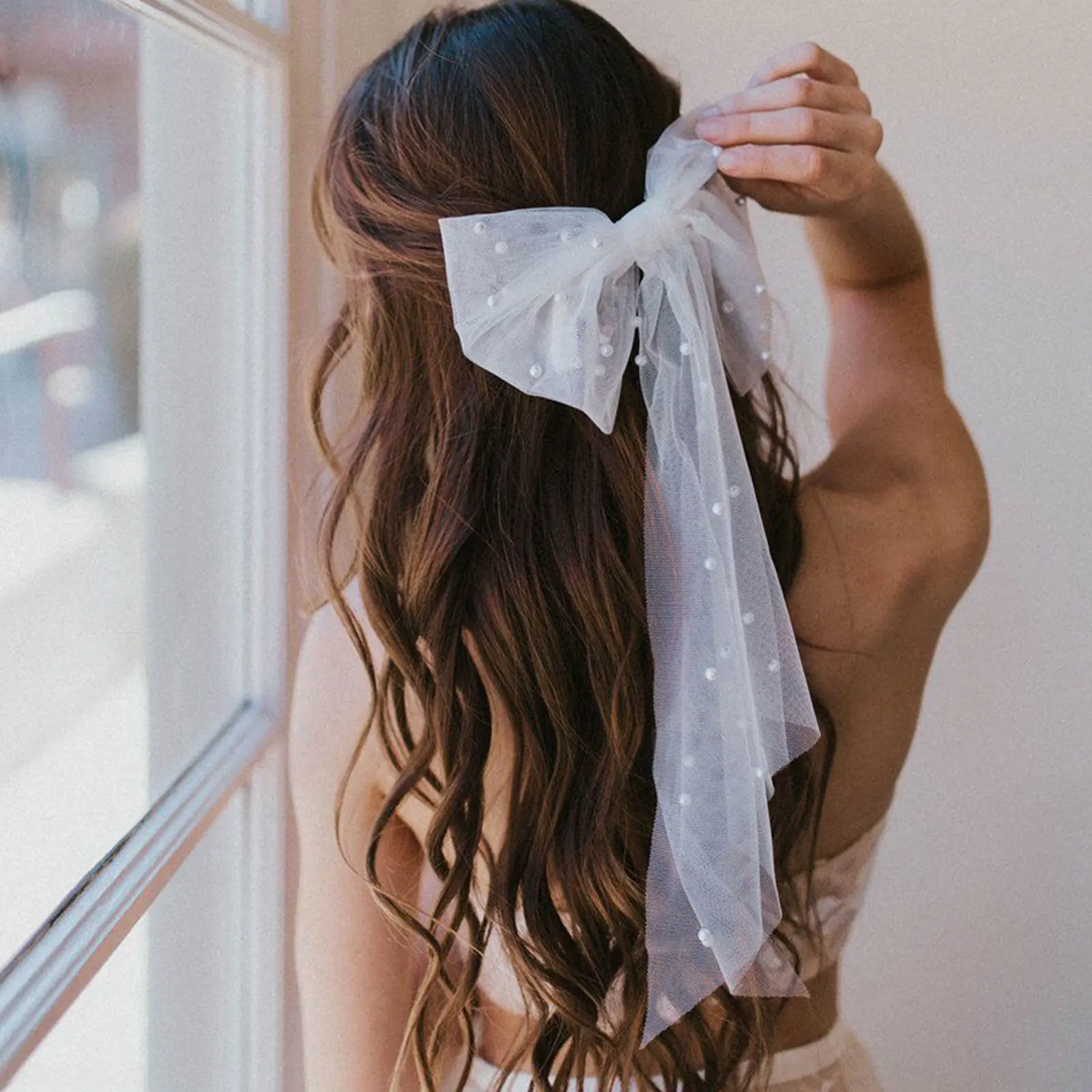 

Pearl Ribbon Hairpin Iron Mesh Elegant Bridal Accessories for Girls Veil Safe Durable Fashion Clip Perfect Daily Party Wedding