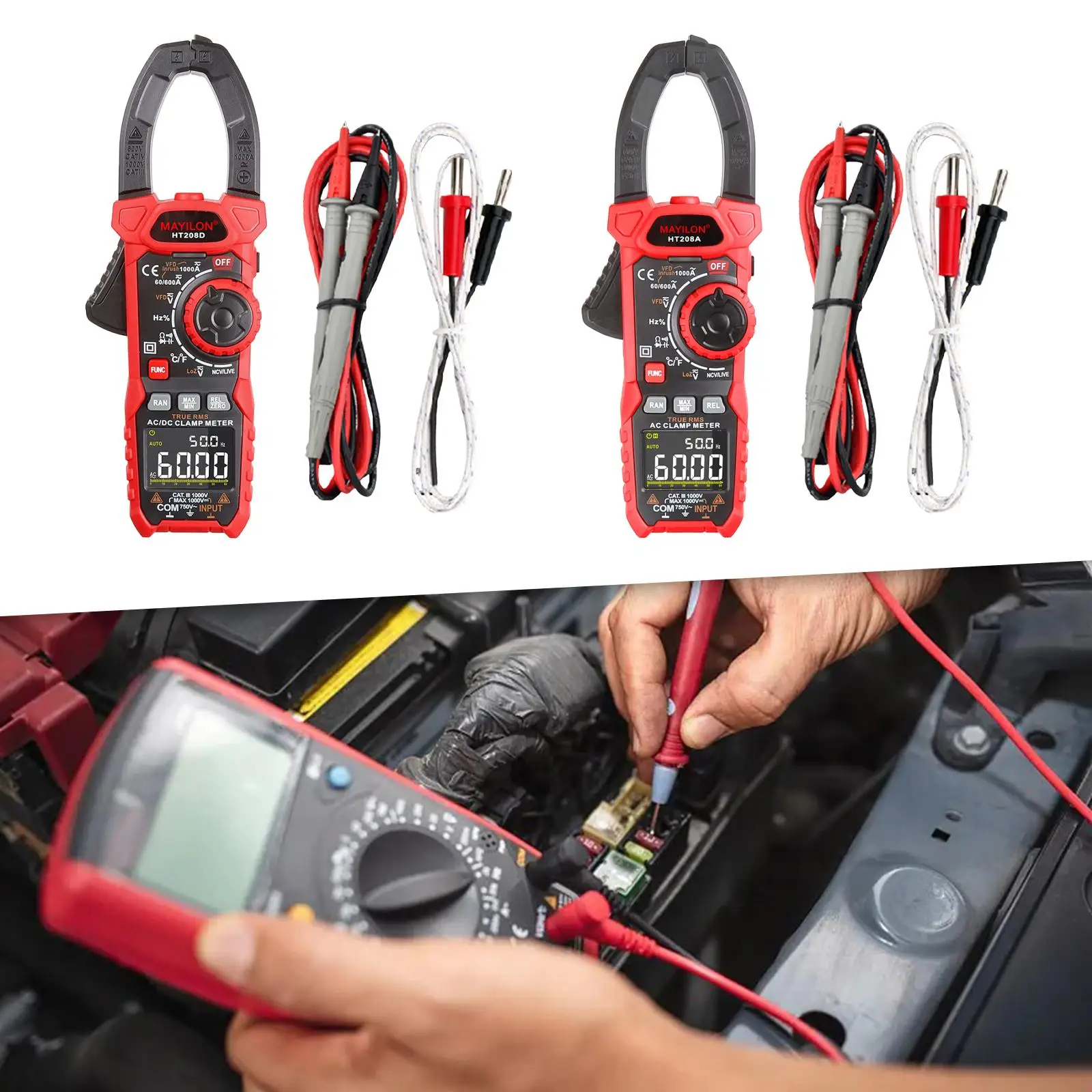 Imagem -04 - Hand Held Clamp Meter Resistência de Corrente 6000 Contagens Medida T-rms Voltage Tester Voltímetro Ht208d Ht208a