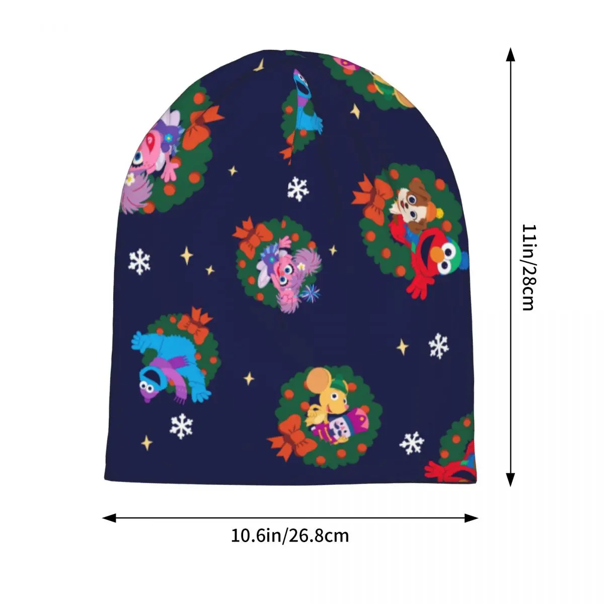 Sesame Street Christmas Wreath Pattern Skullies Beanies Hat Goth Unisex Outdoor Cap Warm Dual-use Bonnet Hats