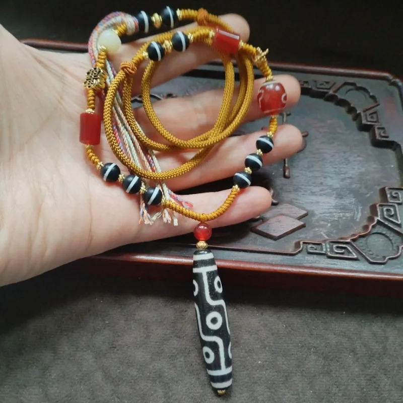 Tibetan Backflow Old Package Nine-Eye Agate Beads Necklace Sweater Chain Accessories Ornament