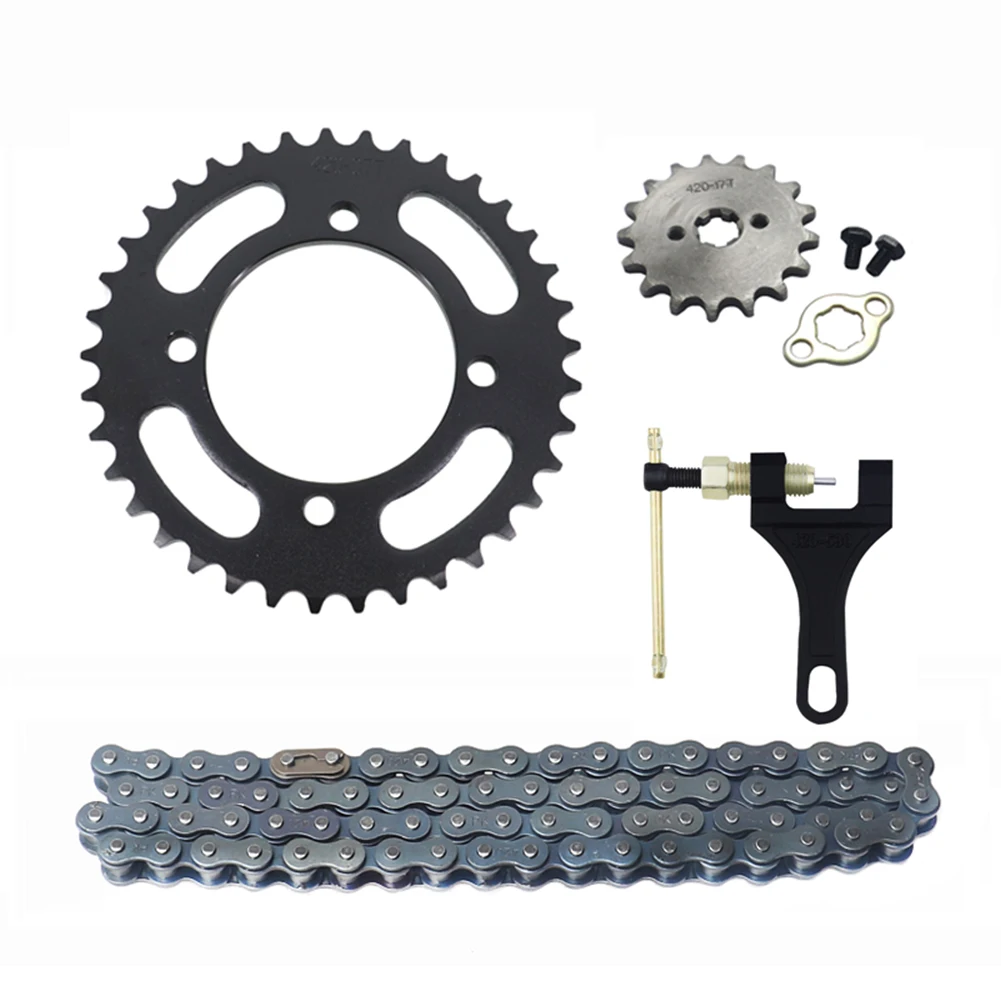 420 Kettensatz 17T/37T Kettenrad + 110 Gliederkette + Spanner für Motorrad Dirt Bike Scooter Antriebsteile