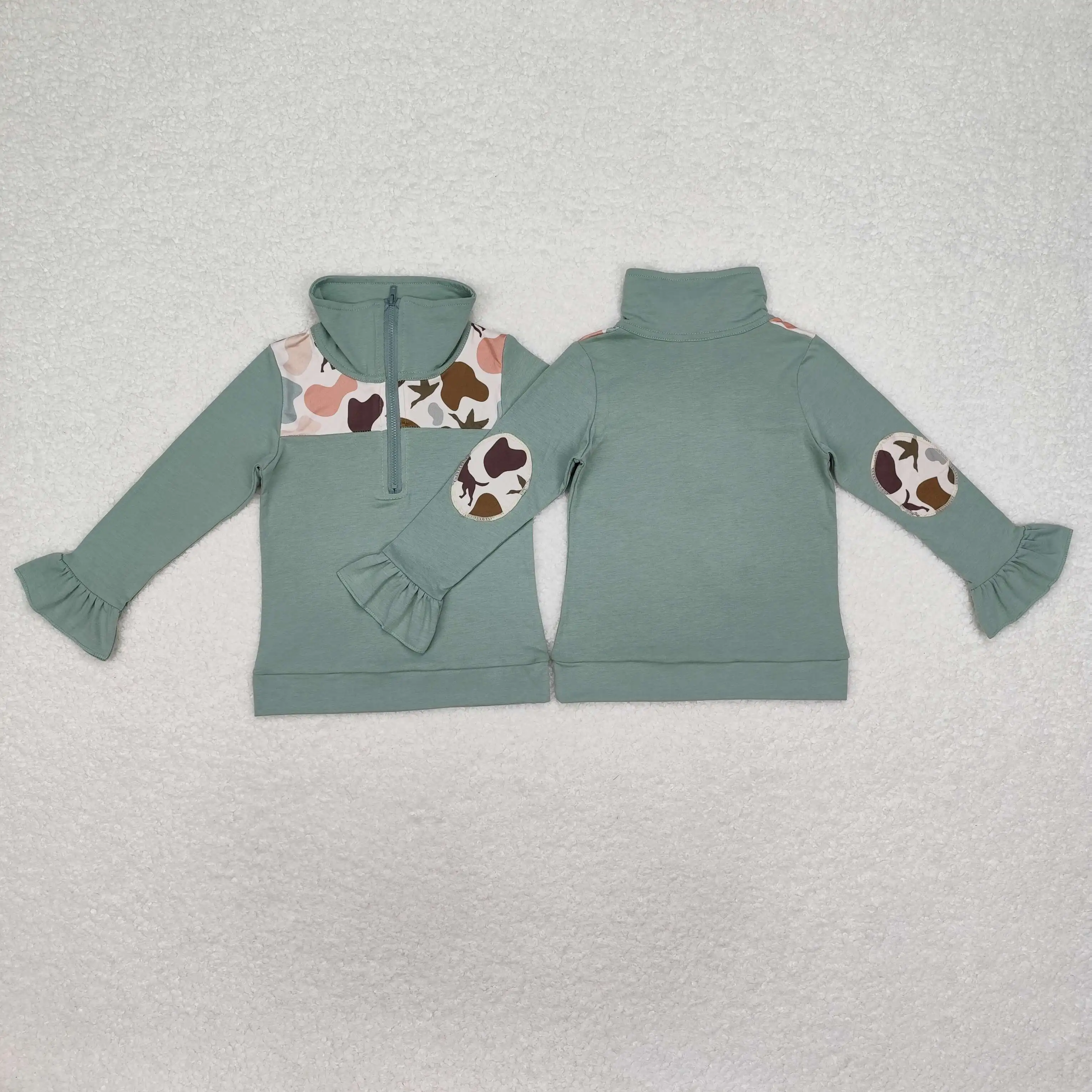

z927-10 GT0669 Wholesale baby girl clothes Puppy duck camouflage lace zipper long sleeve top Summer Boutique kids clothes boys