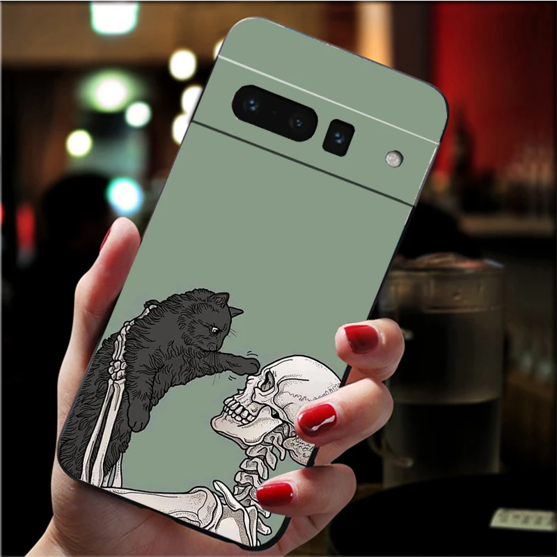 Skeleton Cat Phone Case for Google Pixel 9 Pro XL 8 7 6 Pro Pixel 8A 7A 6A 4A 3A 3XL Pixel 8 7 6 5 4 Funda