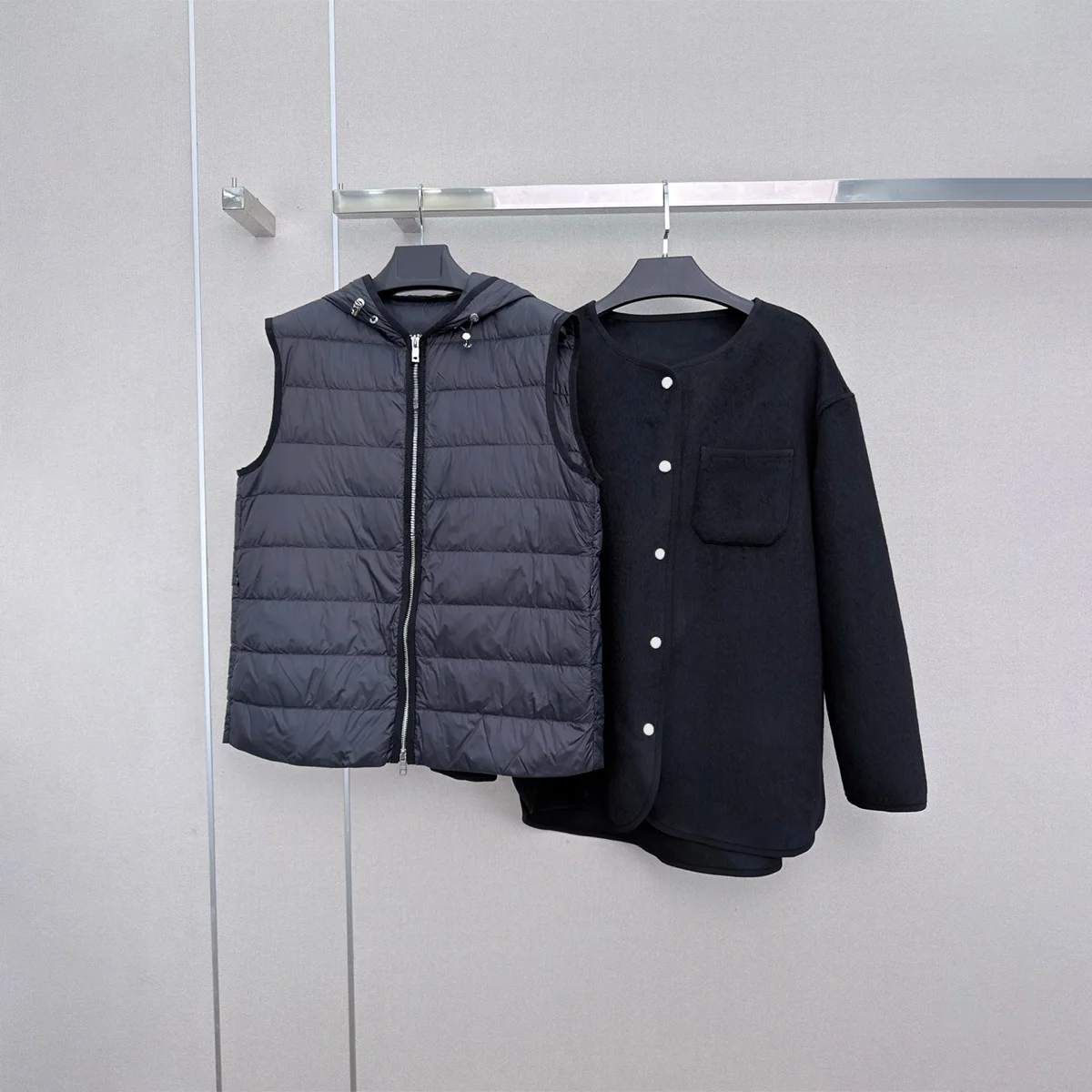 2026 High quality women's double-sided woolen jacket, hooded down vest two-piece set--hb811