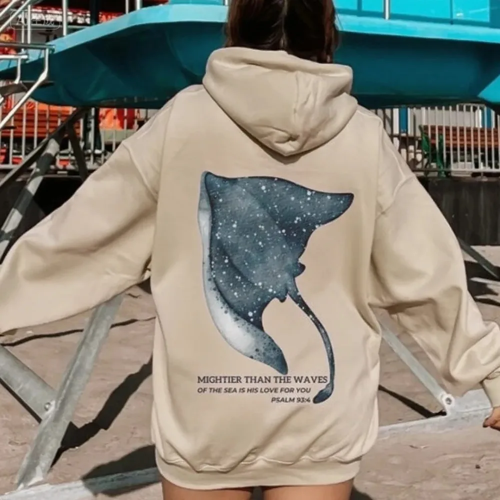 Stingray Hoodie Beachy Hoodies Coconut Girl Jesus Pullover Christian Crewneck Faith Over Fear Surf Pullover Casual Style