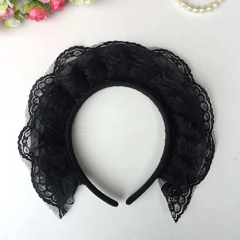 الحلو ثلاثة طبقة الدانتيل لوليتا Headbands خادمة تأثيري التصوير الدعائم تكدرت الدانتيل أغطية الرأس لوليتا الشعر هوب المرحلة #4