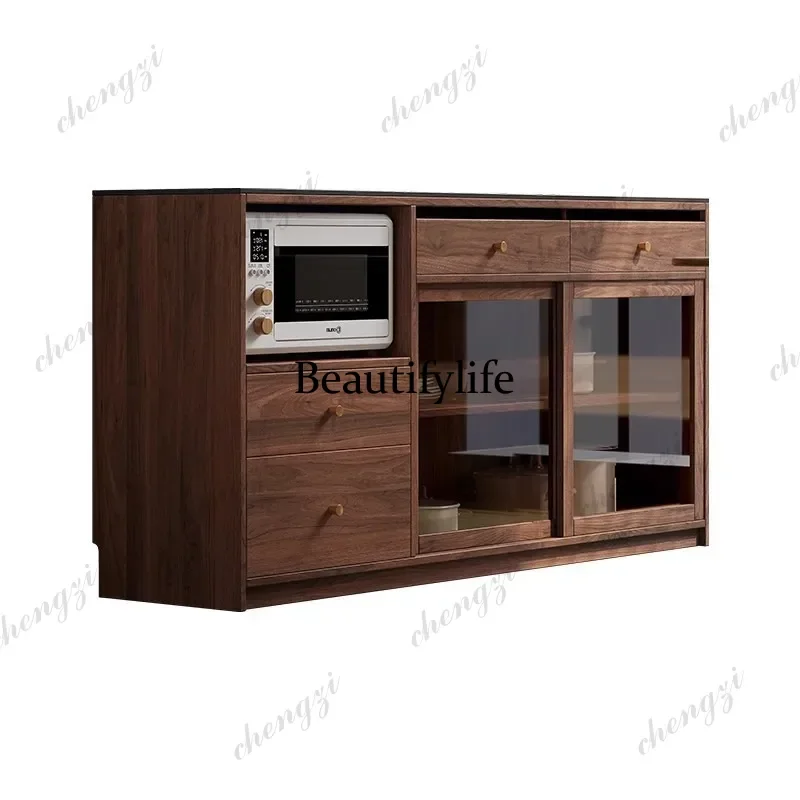 Medieval solid wood rock slab dining side cabinet against the wall integrated multi-functional storage cabinet kitchen locker m1
