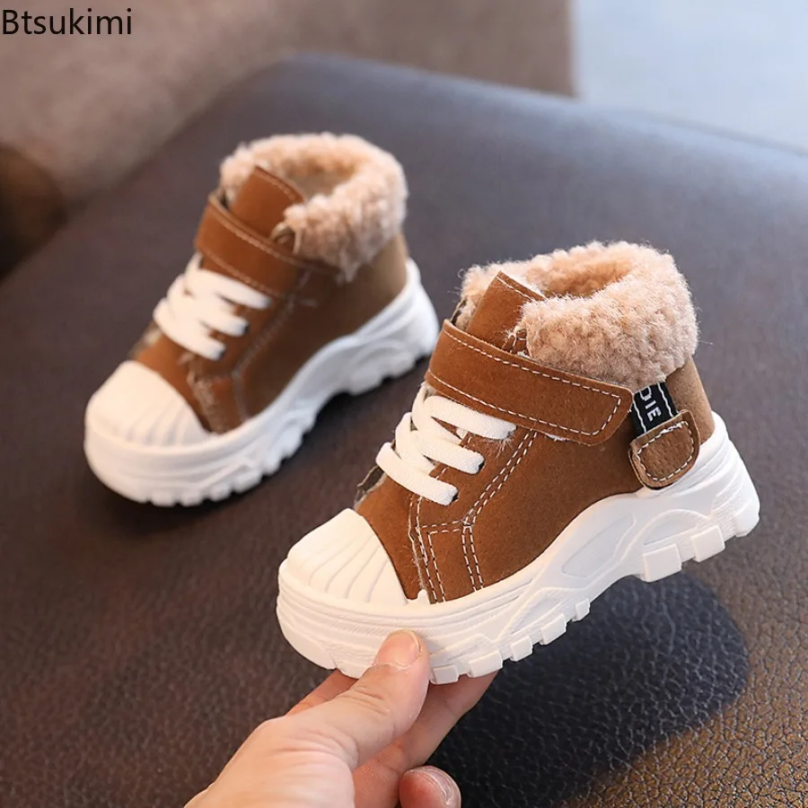 2026 Children Warm Boots Winter New Boys Plus Solid Thicken Velvet Cotton Shoes Girls Waterproof Short Boots Baby Cotton Boots