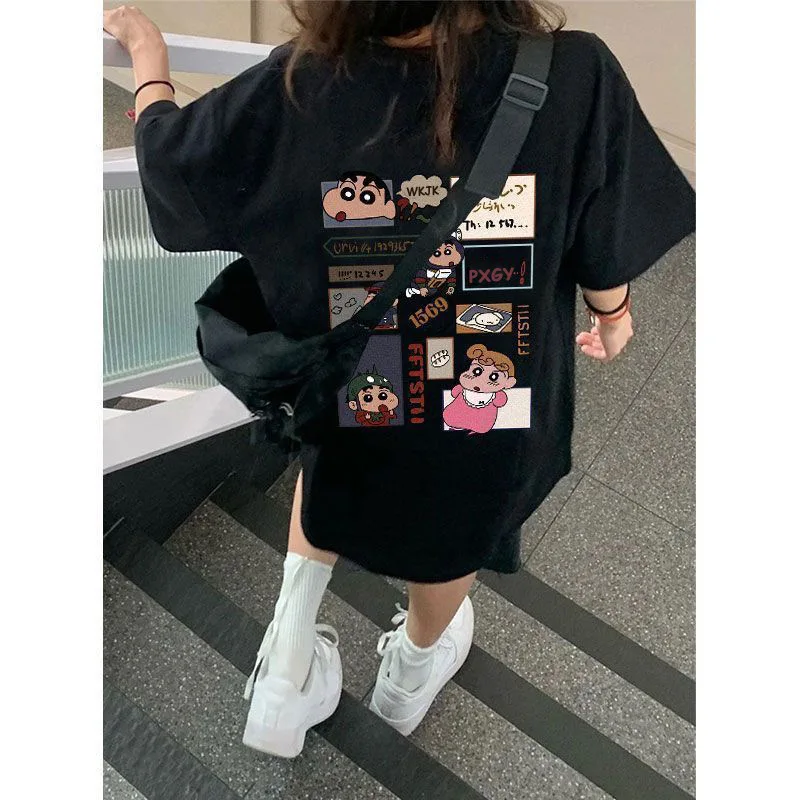 

Cotton Round Neck Crayon Shinchan Short Sleeved T-Shirt For Female Students Summer Fashion Outfit Loose And Versatile Clothes