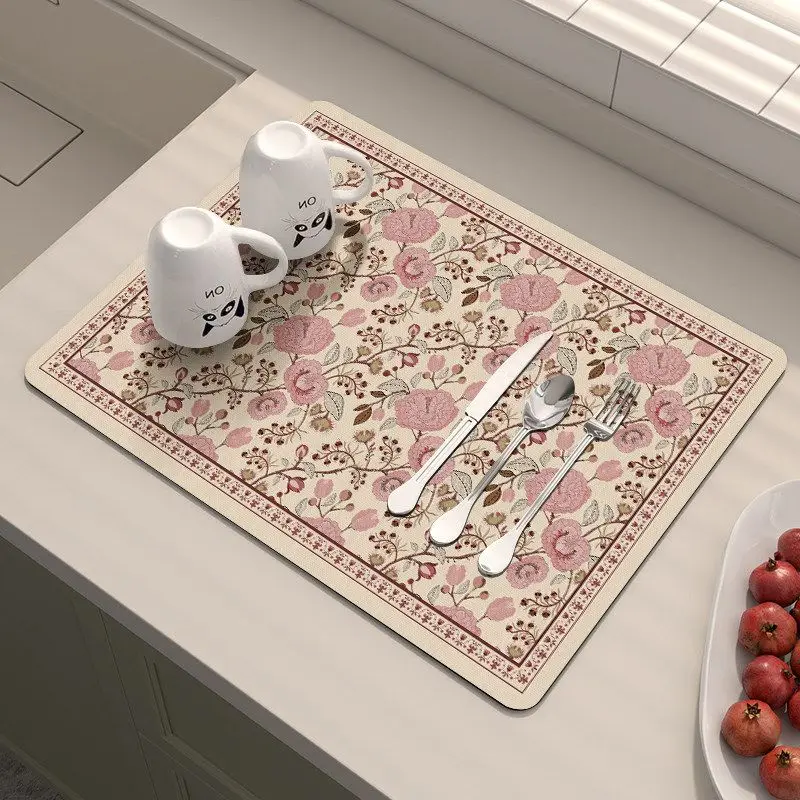 Leopard Print Geometric Kitchen Drain Mat, Anti Slip Coffee Machine Tableware, Kitchen Countertop Protection Mat