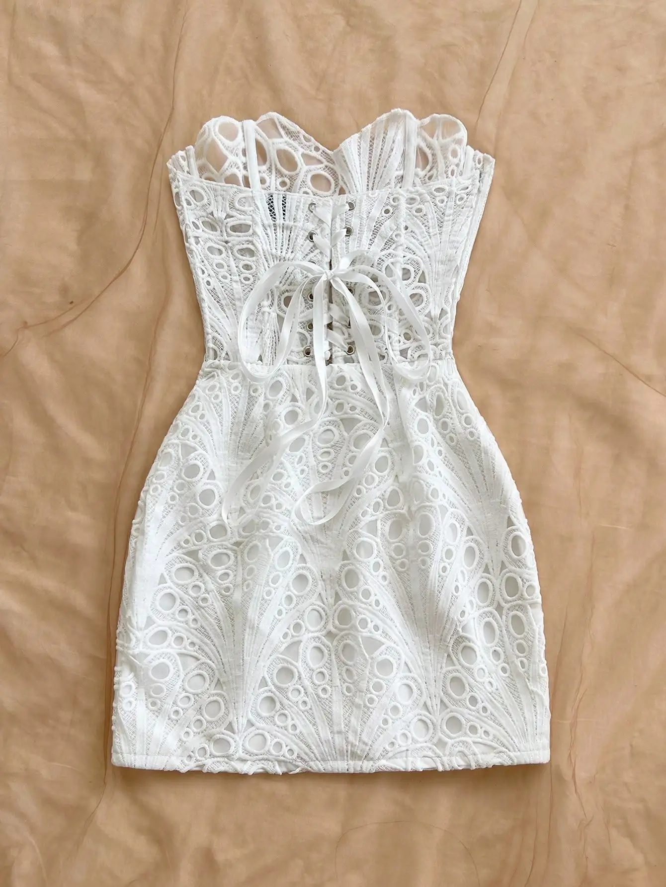 

Элегантное белое кружевное мини-платье с корсетной застежкой на спине, в стиле бохо-шик, для гостей на свадьбу, вечеринку, отпуск, фестиваль