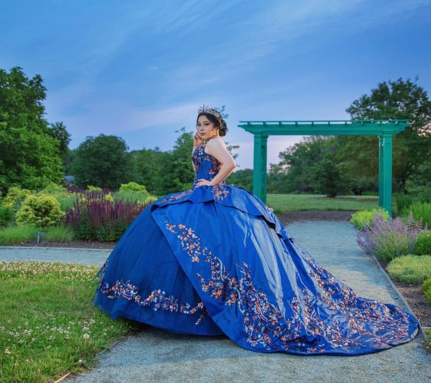 فساتين Lorencia الأزرق الملكي Quinceanera للفتيات ، تول التطريز ، الحلو 15 ، 16 ، عيد ميلاد ، الكرة ثوب ، الحبيب ، YQD63 ، 2024