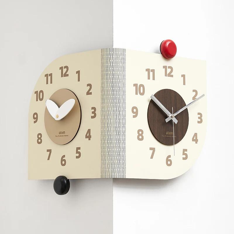

Cream Style Double-Sided Turn Corner Decoration Wall Clock Creativity Living Room Clock Mural Restaurant Mute Quartz Clock Watch
