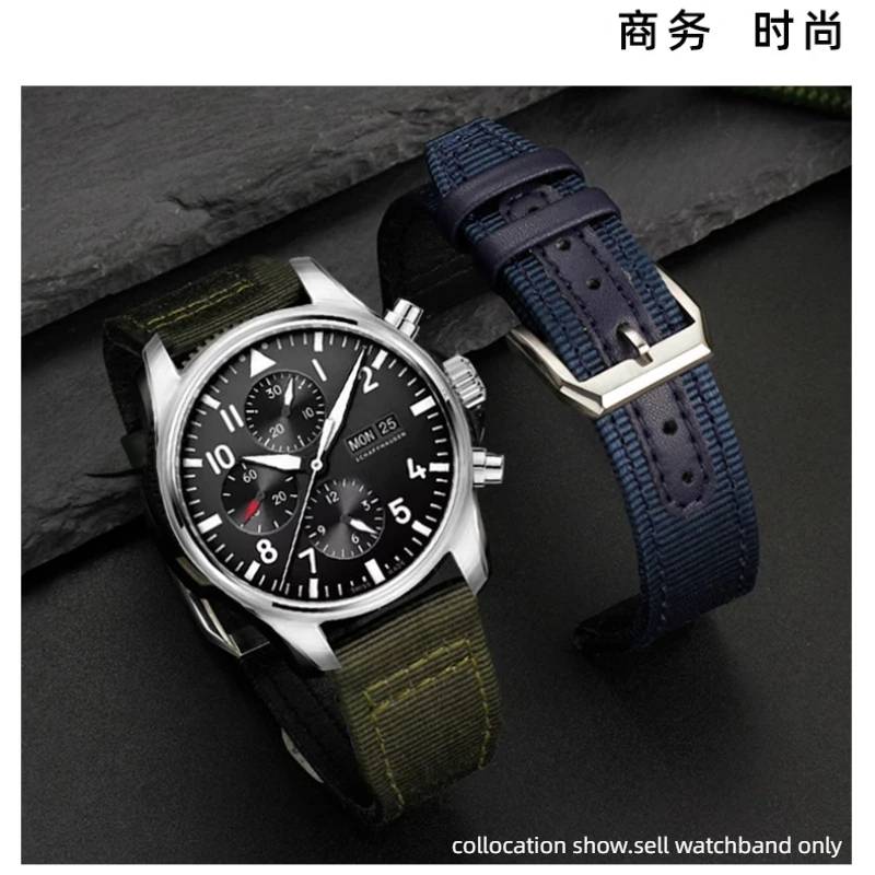 For IWC Nylon WatchBand Big Pilot Little Prince Mark 18 Portugal nylon canvas cowhide men Watch strap 20 21 22mm green Bracelet