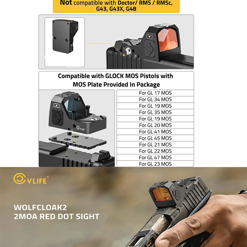 

CVLIFE Motion Awake 2MOA Red Dot Scope Optics Reflex Sight For Handgun Pistol with Adapter Plate for MOS and 21mm Picatinny Base