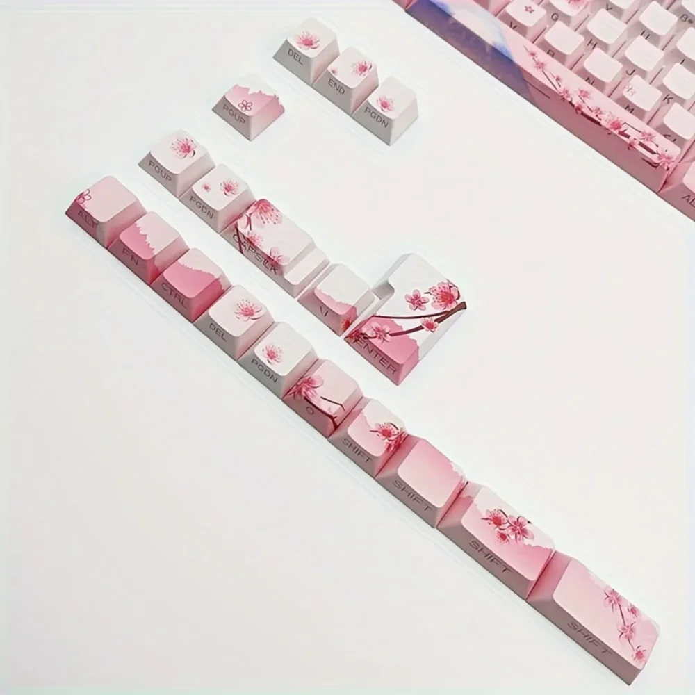 Cherry Blossom Pink Mechanical Keyboard Keycap 128 Keys, Cherry, Side Engraving, Illuminated PBT Material, Cute Girl