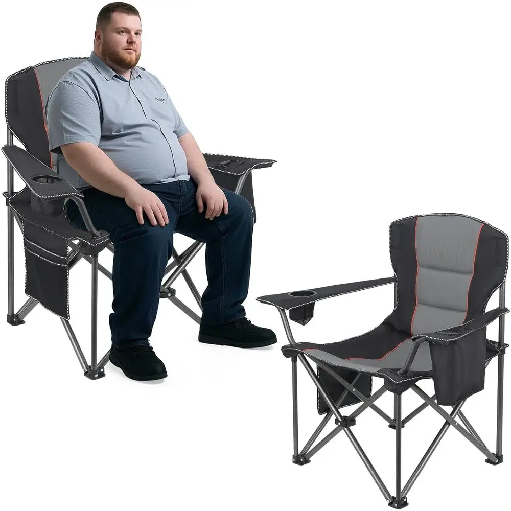 

Heavy-Duty Oversized Camping Chairs for Adults up to 400lbs with Lumbar Support, Side Pocket, Cup Holder, and Cooler Bag - Ideal
