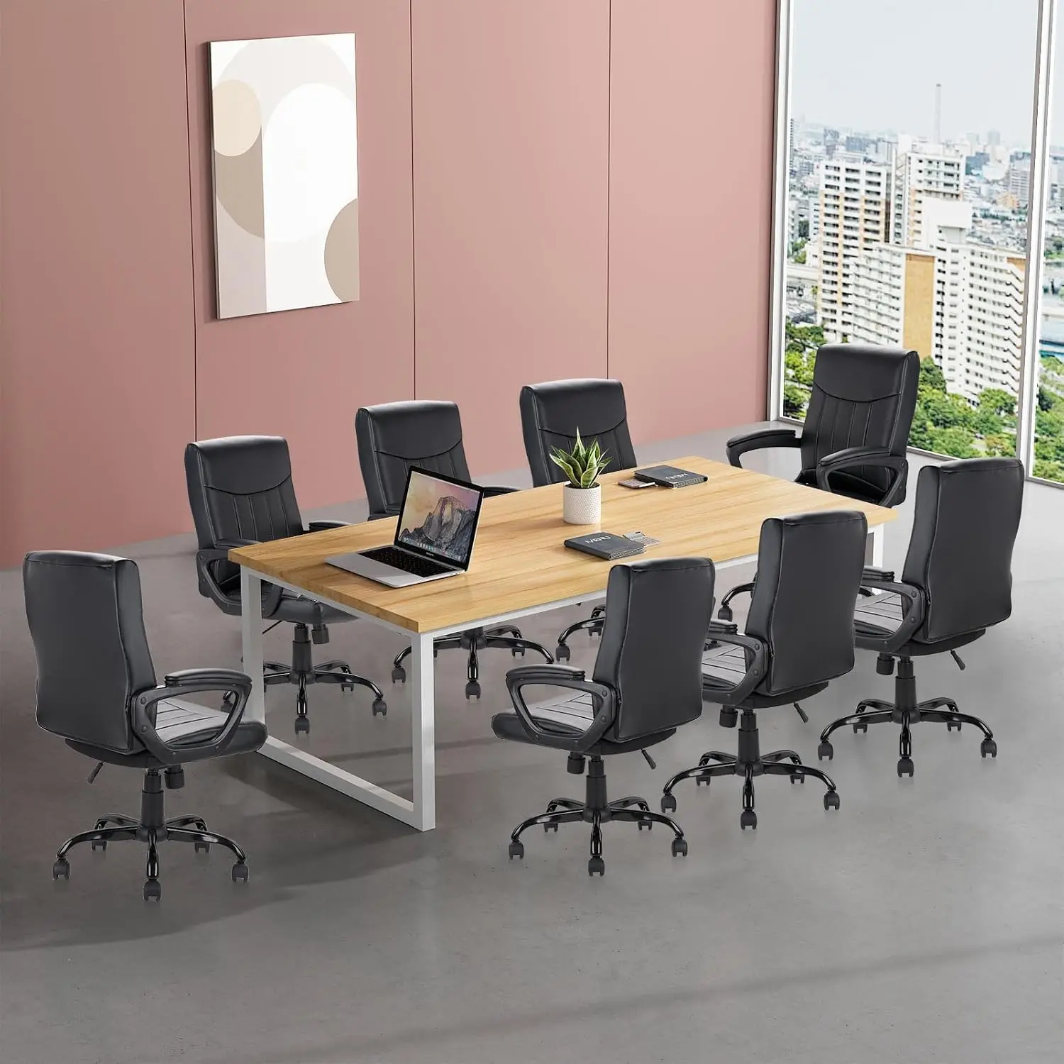Mid Back Leather Office Executive Chair with Lumbar Support and Padded Armrestes Swivel Adjustable Ergonomic Design for Home Com
