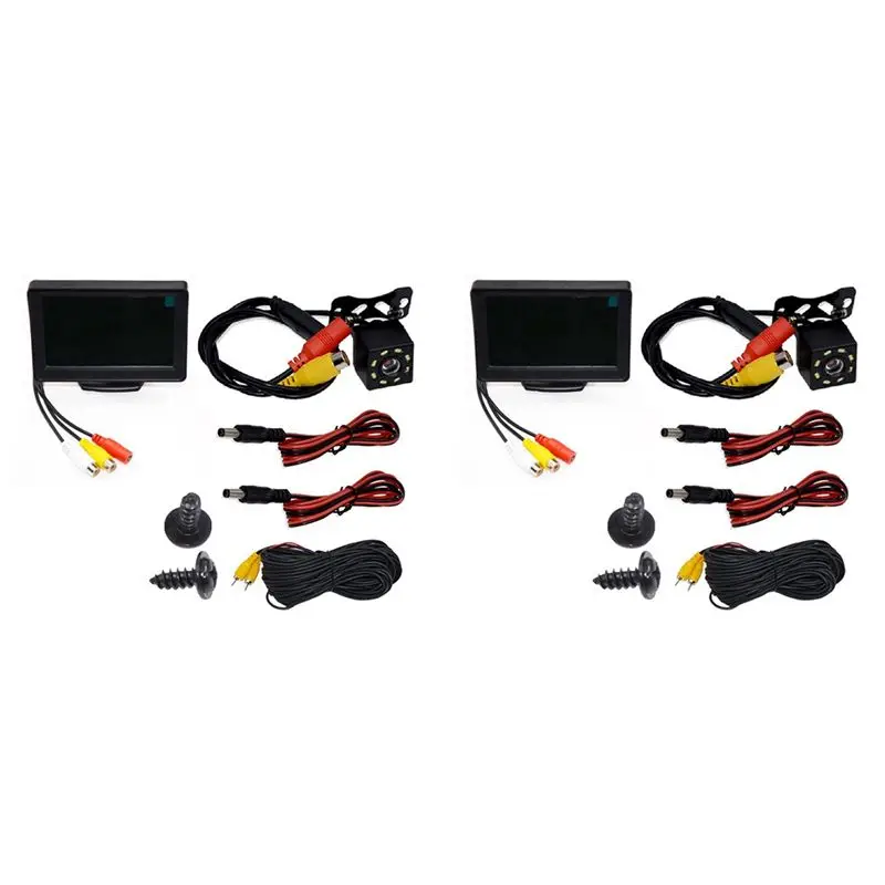 

2X Rear View Camera Wide Degree 4.3Inch TFT LCD Display Or Monitor Waterproof Night Vision Reversing Backup-A08Q