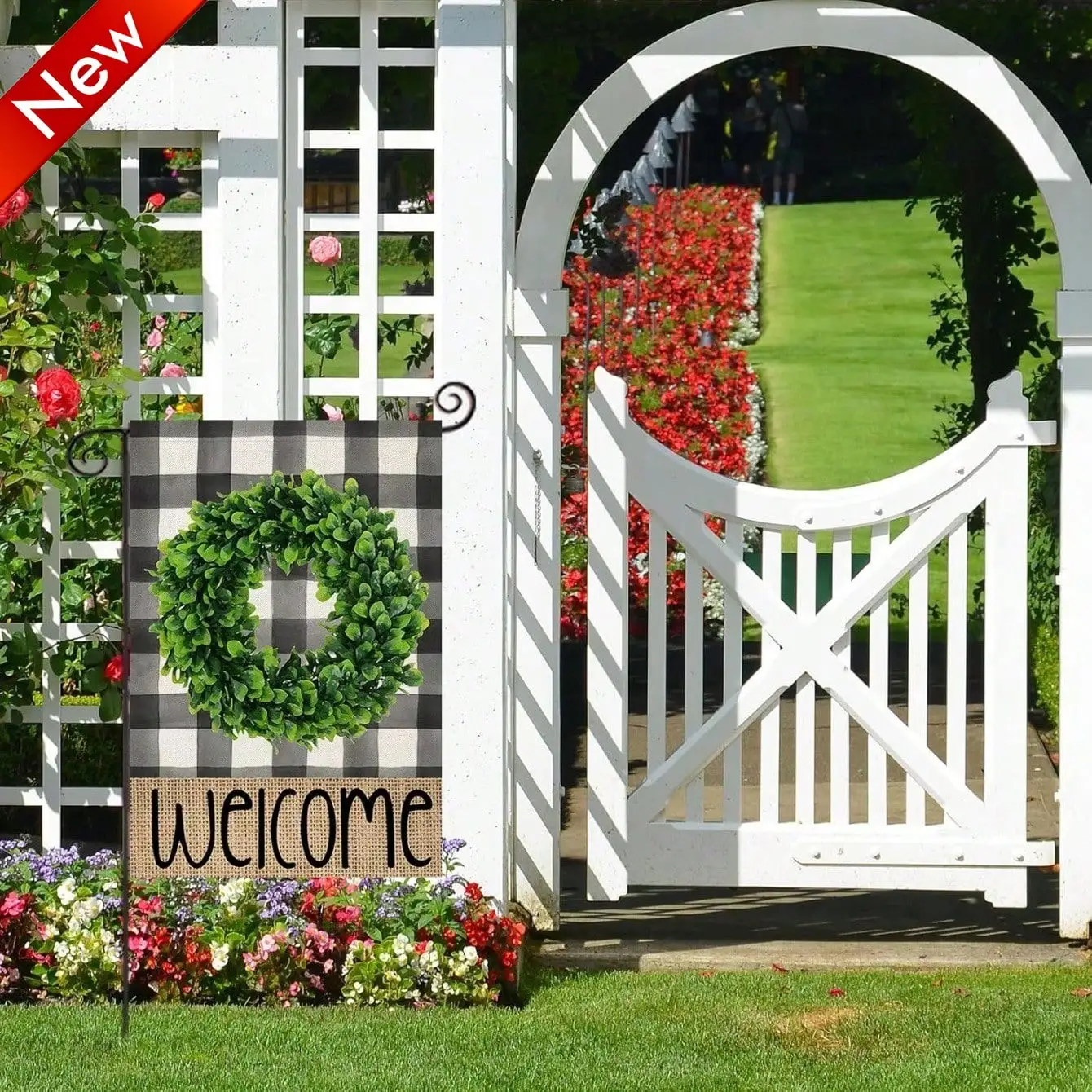 

Вертикальный венок из боксвуда в клетку «Буффало», декор для улицы в стиле фермерского дома, для весенне-летнего сезона и праздников, приветственный баннер для двора
