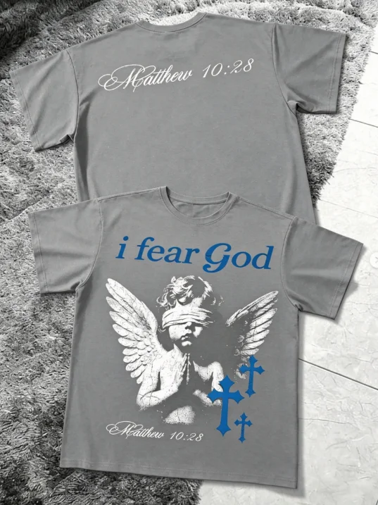 2026 Men Vintage Blind Angel Cross Graphic T Shirt Retro Cherub Streetwear Crewneck Tee
