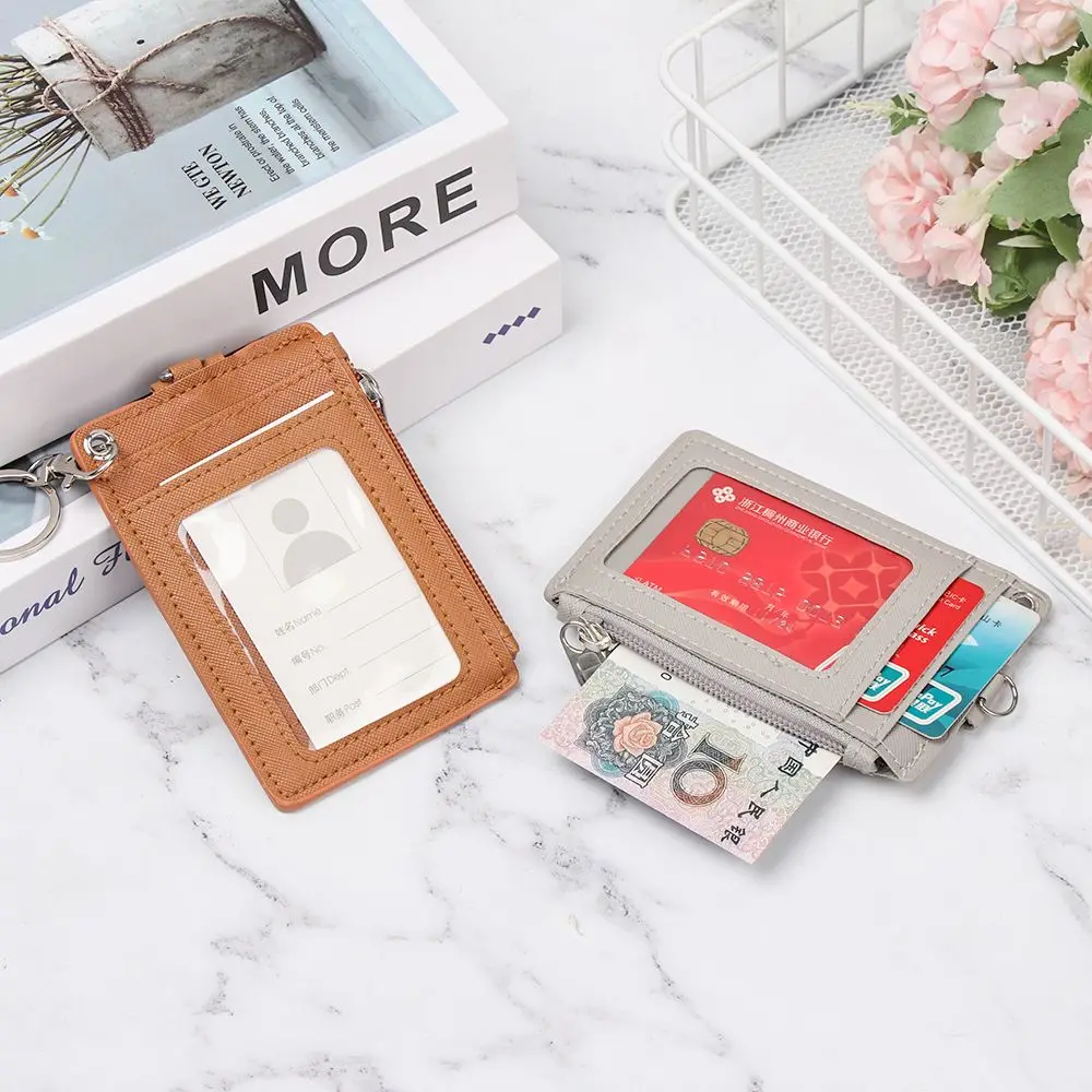 Business Bus Cards Cover PU Leather Keychain Wallet ID Card Holder Coin Purse