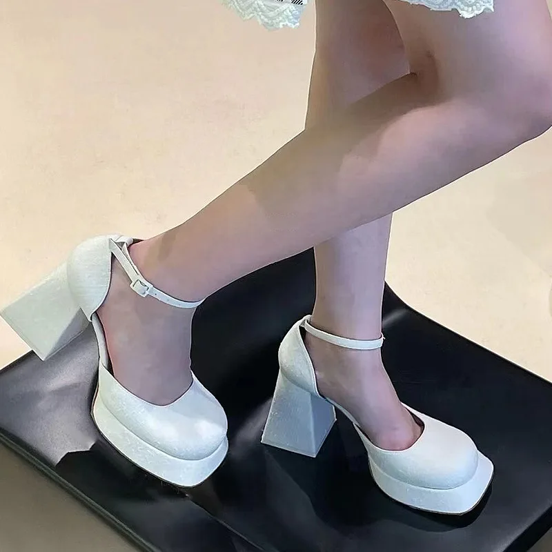 Casual Versatile Mary Jane Shoes Women 2023 Spring New Thick Sole Thick Heel High Heel Slip-on Shoes Women zapatos de mujer