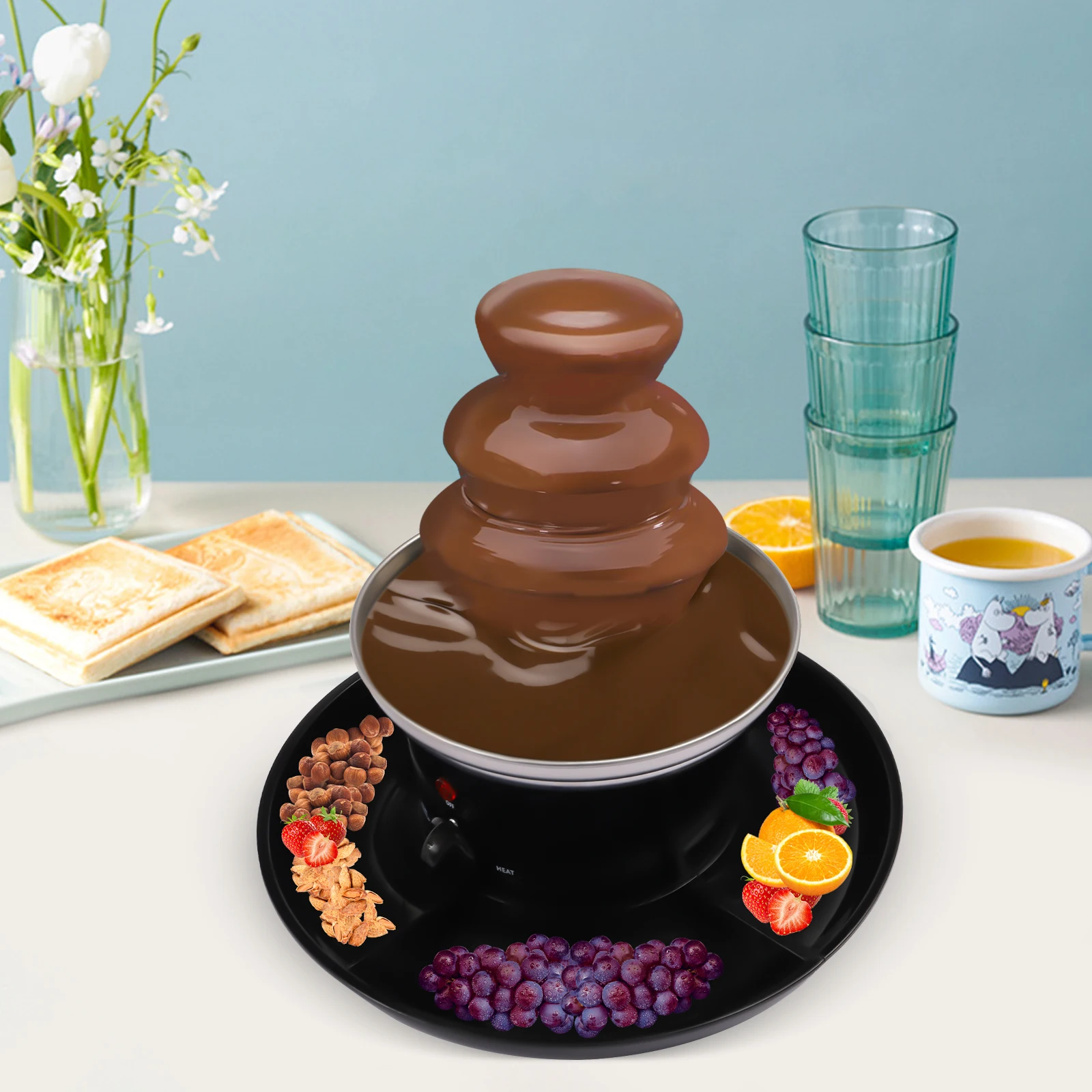 

Chocolate Fondue Fountain,3-Tier Party Fountain with Fruit Plate for Birthday Party Wedding Celebration