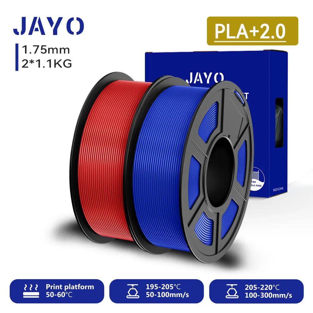 JAYO 2 Rollen 3D PLA+/ PLA+ 2.0 Filament Upgrade PLA Plus 3D-Drucker-Filament Ordentliches PLA+ 3D-Druckmaterial für FDM Mehrfarbig